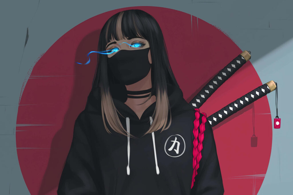 Cool Anime Girl Wallpaper: Intense Blue Eyes & Bold Design