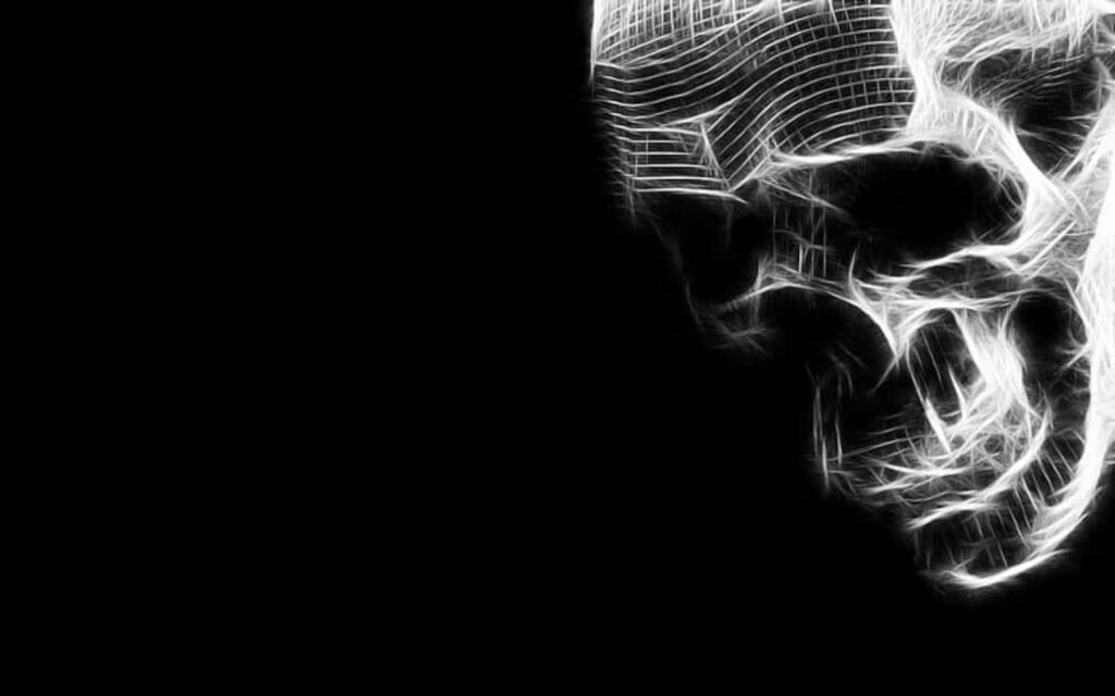 Edgy Black and White Skull Wallpaper with Intricate Line Work