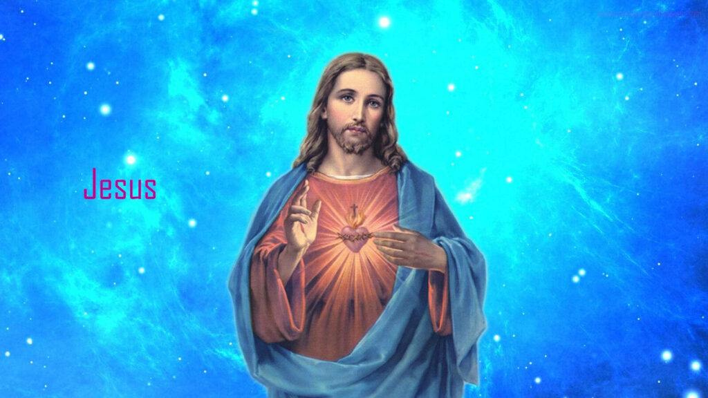 Divine Coolness: A Sacred Heart of Jesus Wallpaper in a Blue Backdrop