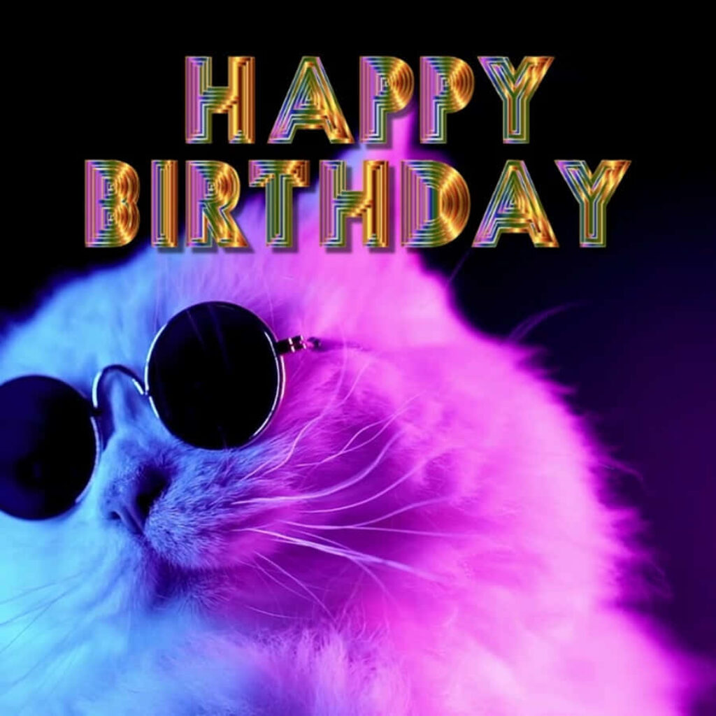 Cool Cat Birthday Wallpaper: Neon Colors & Sunglasses Style