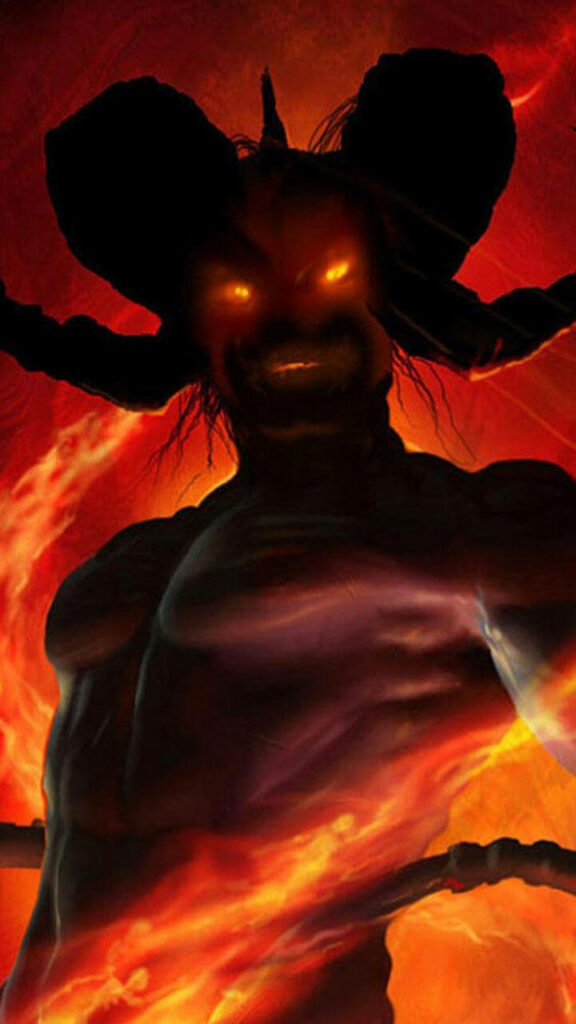 Infernal Inferno: Mesmerizing Artistic Rendering of a Fiery Devil Wallpaper