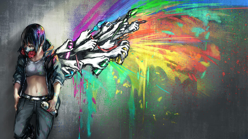 Colorful Expression: A Vibrant Graffiti Tribute by a Stylish Female Street Artist Wallpaper