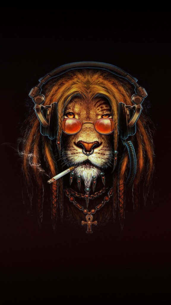 Chill Lion Wallpaper: Cool Dreadlocks & Headphones on Dark Background