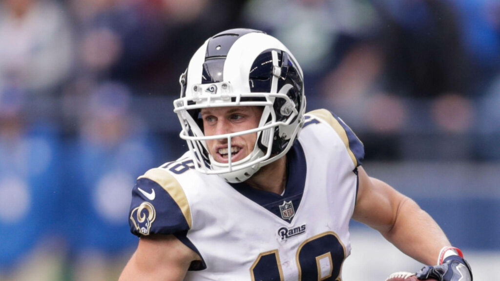 Cooper Kupp LA Rams smiling in action NFL game dynamic football gear wallpaper background