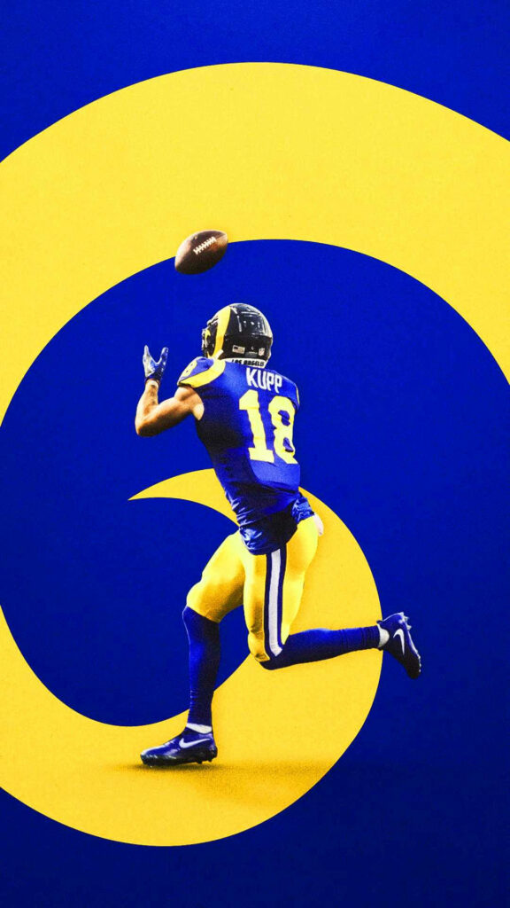 Cooper Kupp LA Rams wide receiver catching football dynamic digital art wallpaper blue yellow