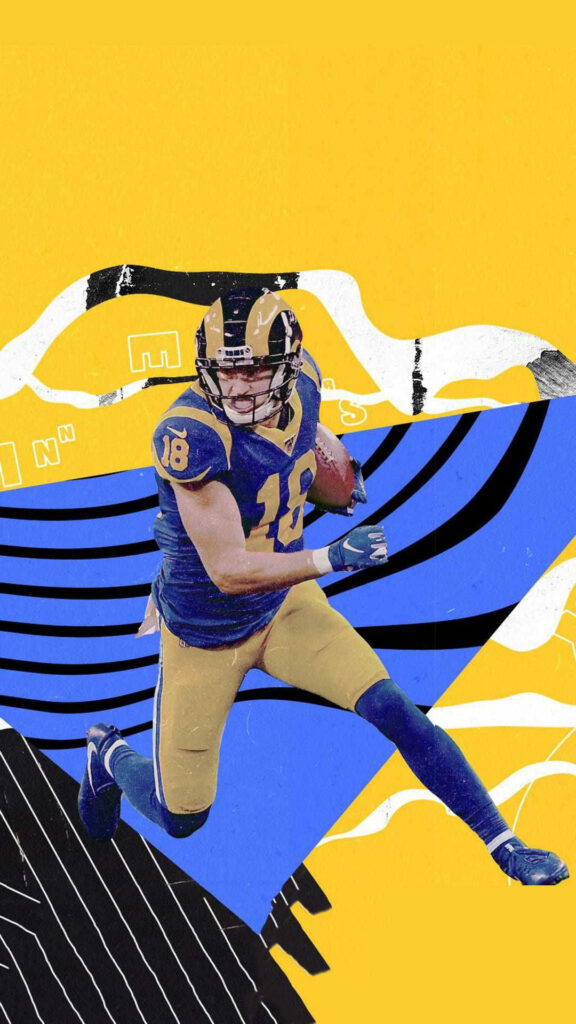 Cooper Kupp NFL Rams dynamic graphic art wallpaper bold yellow blue abstract background