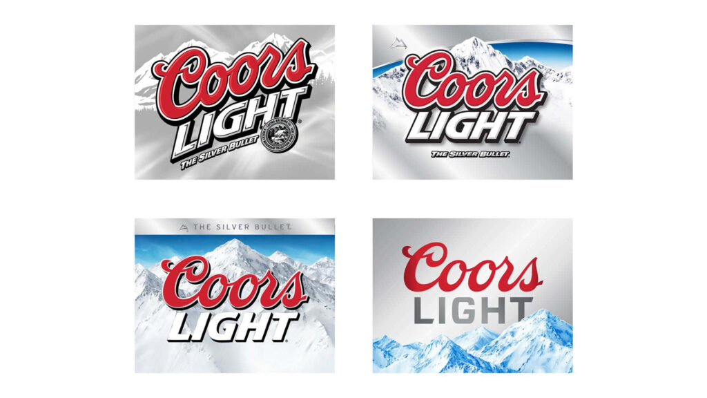 Coors Light wallpaper with red silver logo and snowy mountain backdrop in icy blue tones