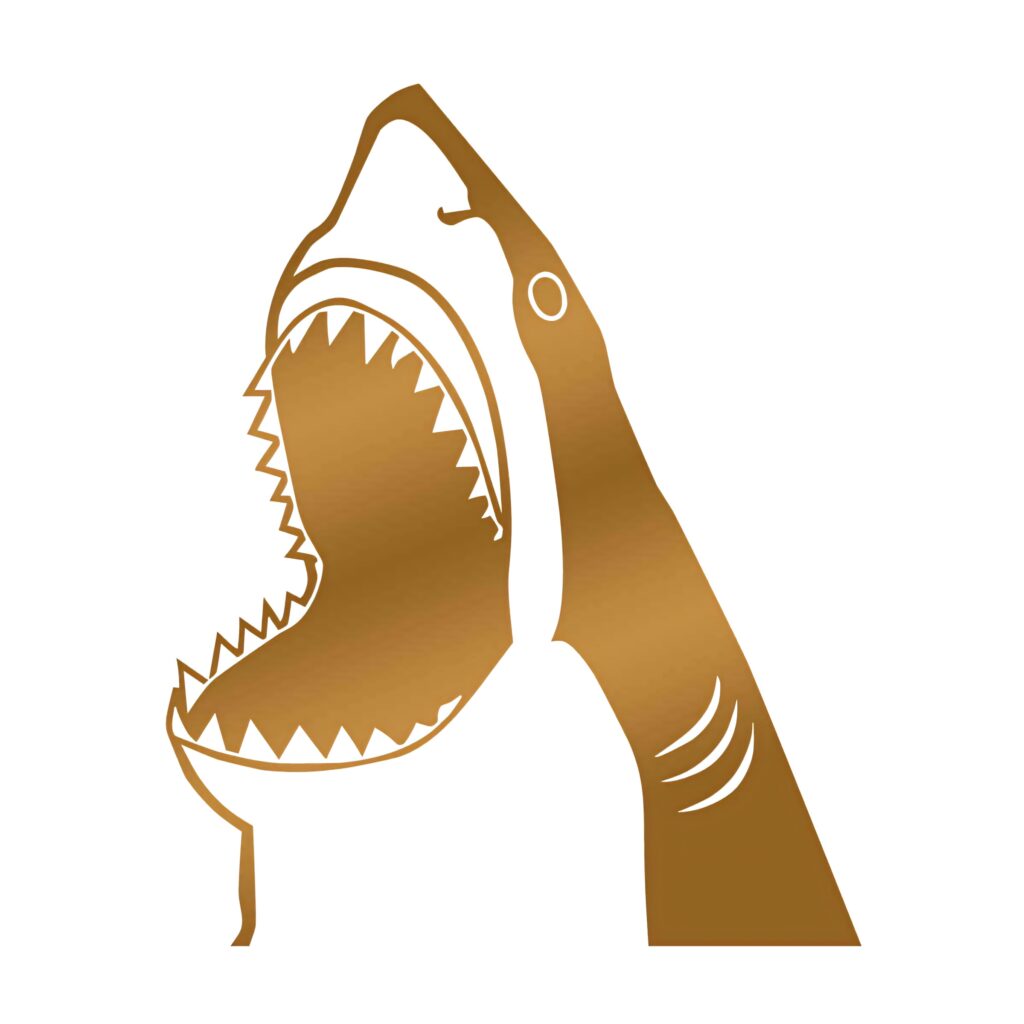 Copper shark silhouette wallpaper with sharp teeth minimalist modern metallic finish background