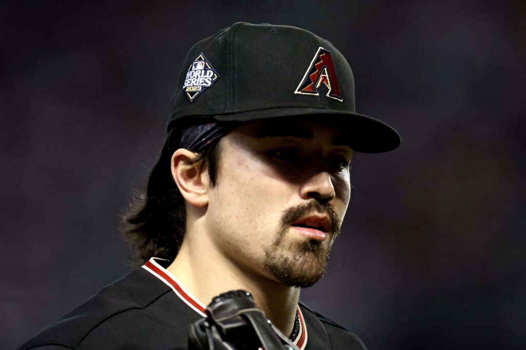 Corbin Carroll Arizona Diamondbacks World Series cap intense focused expression wallpaper background