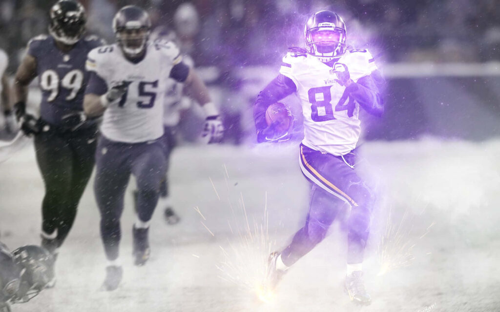 Cordarrelle Patterson number 84 sprinting with purple energy sparks in dynamic football action wallpaper