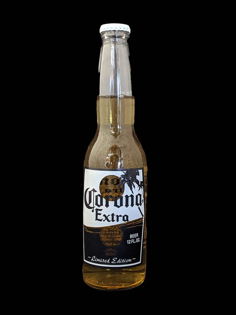 Corona Extra bottle limited edition clear glass high resolution black background wallpaper