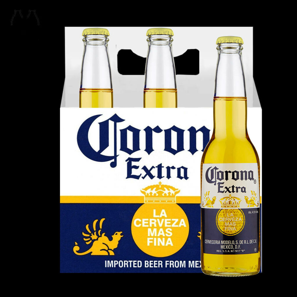Corona Extra beer wallpaper with three bottles and La Cerveza Mas Fina logo on black background