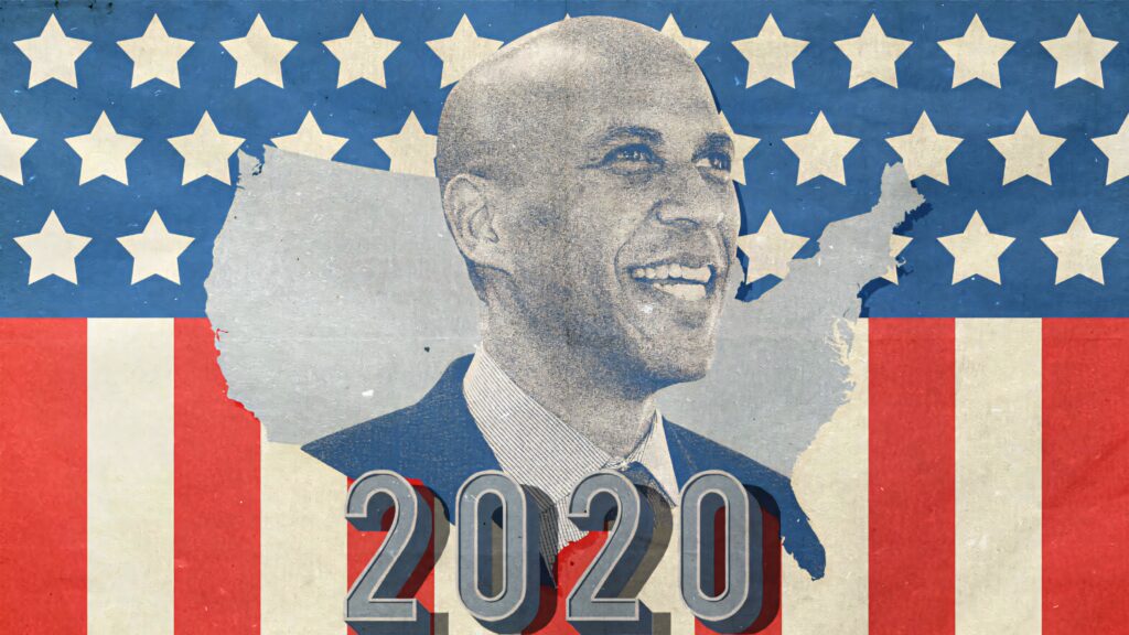 Cory Booker 2020 presidential campaign wallpaper vintage American flag US map background