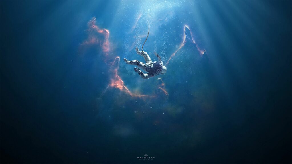 Cosmic Abyss: Stunning Wallpaper of a Floating Cosmonaut