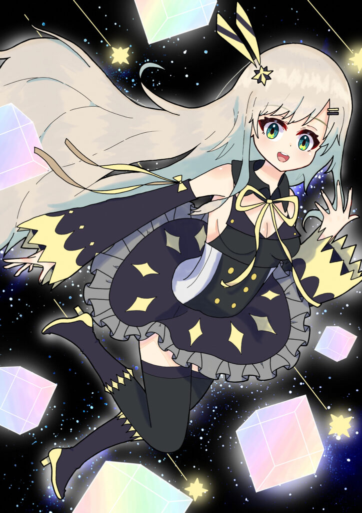 Anime Girl in Cosmic Background: Colorful Celestial Wallpaper