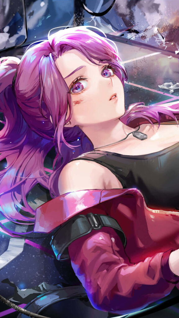 Stunning Anime Girl Wallpaper: Purple Hair & Cosmic Background