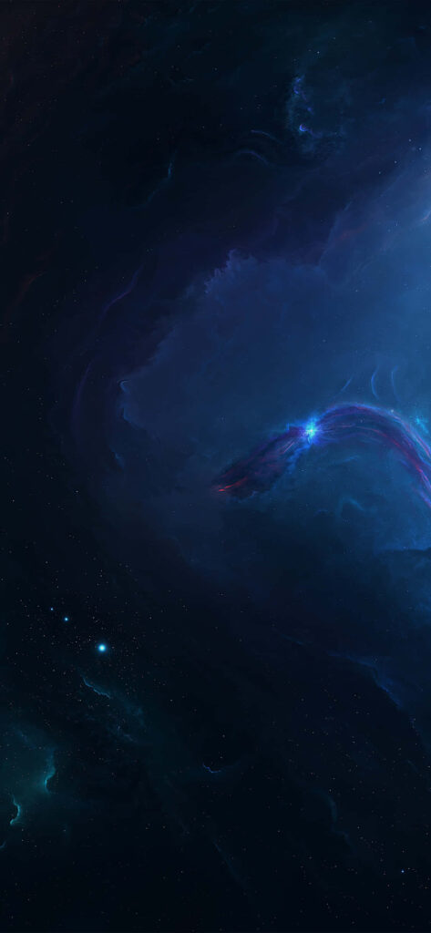 Cosmic blue nebula wallpaper with glowing starlight and intricate celestial swirls.