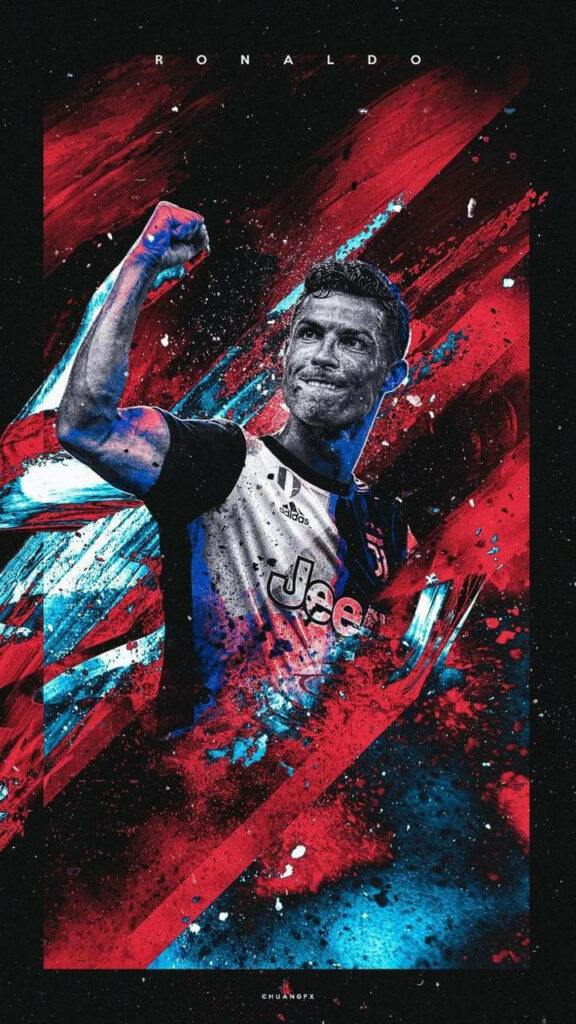 Abstract Fusion: Celebrating Cr7's Passion with Vibrant Red and Blue Tones in a Dynamic Fist Pump Shot Wallpaper