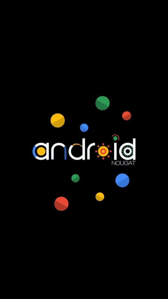 Immersive Techno-Futurism: Captivating Android Nougat Logo Enveloped in Enigmatic Shadows on a Sleek Onyx Canvas Wallpaper