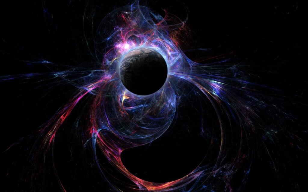 Stunning 1920x1200 Wallpaper: Dark Planet with Vibrant Swirling Colors
