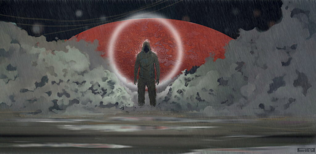 Demonic Rainfall: Captivating Silhouette Art within HD Wallpaper Circle Background