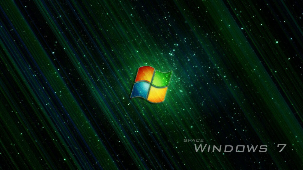 Galactic Glow: A Moody Windows 7 Wallpaper Illuminated by the Vibrant Windows Logo