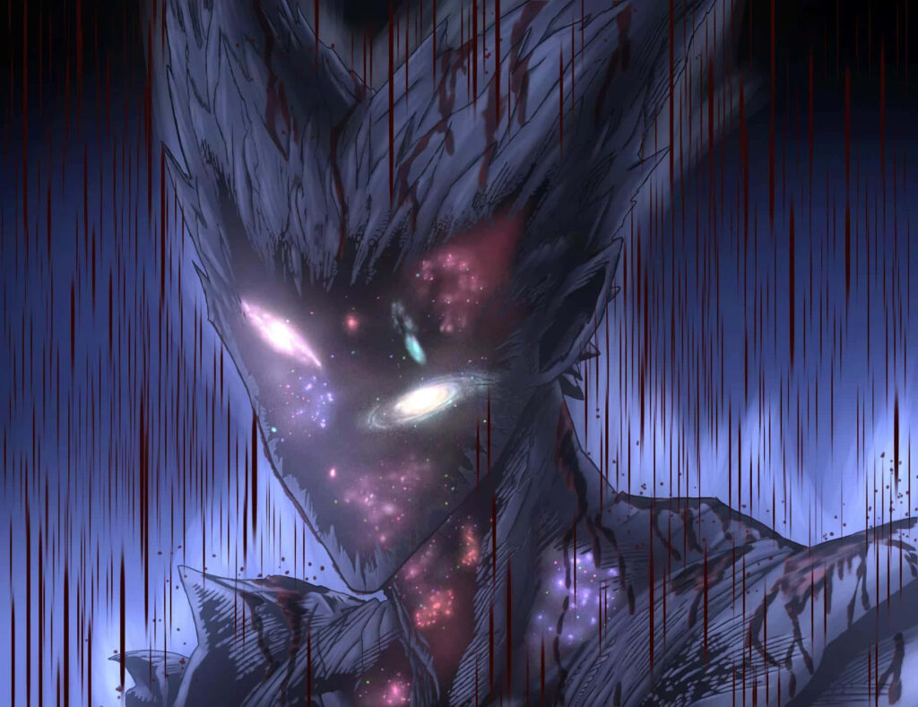 Cosmic Garou One Punch Man wallpaper with glowing cosmic galaxy and intense anime transformation