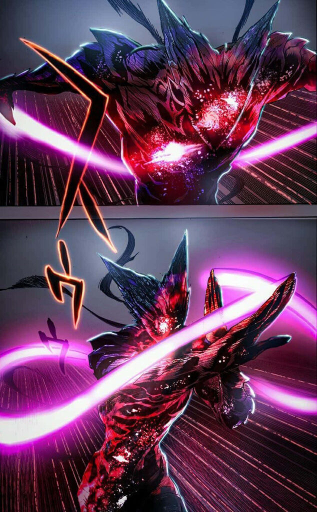 Cosmic Garou One Punch Man wallpaper with glowing red purple cosmic energy and fierce alien form