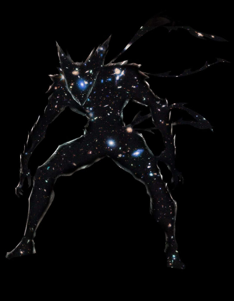 Cosmic Garou Space Infused Form anime silhouette with vivid galaxy stars dark space wallpaper
