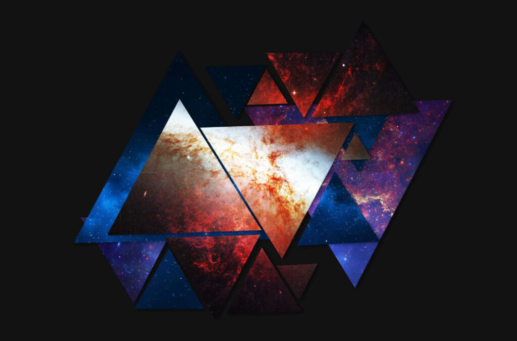 Cosmic Abstract Wallpaper: Vivid Geometric Triangles on Black Background
