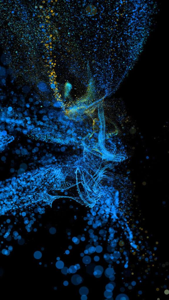 Cosmic Jellyfish: Blue & Yellow Luminescence on Dark Abstract Background Wallpaper
