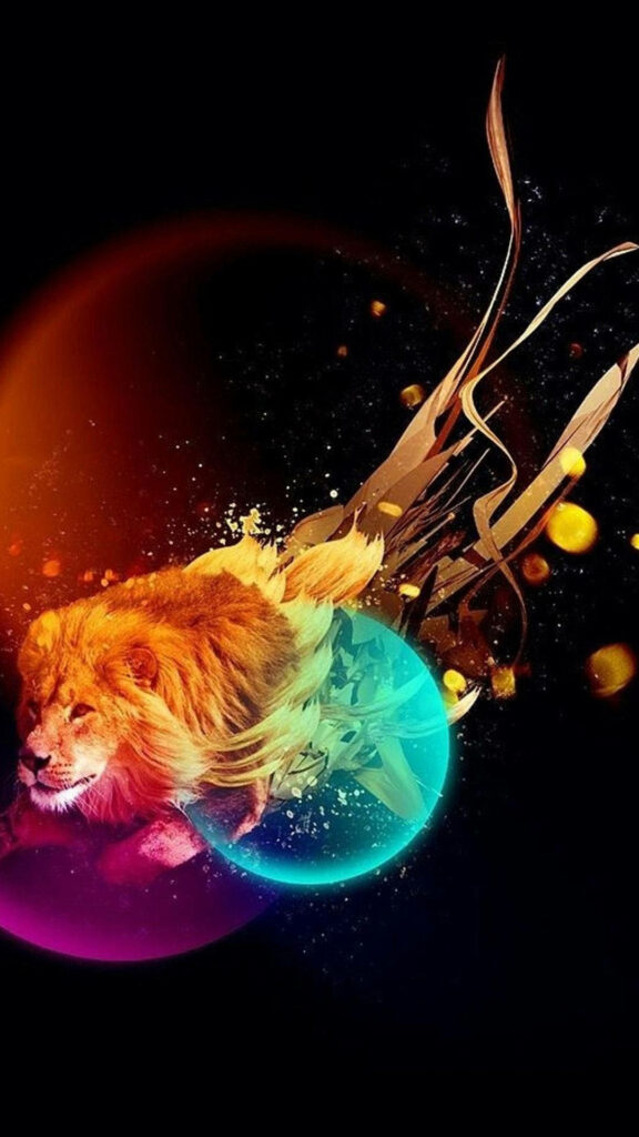 Abstract Lion Wallpaper: Cosmic Colors & Majestic Power Art