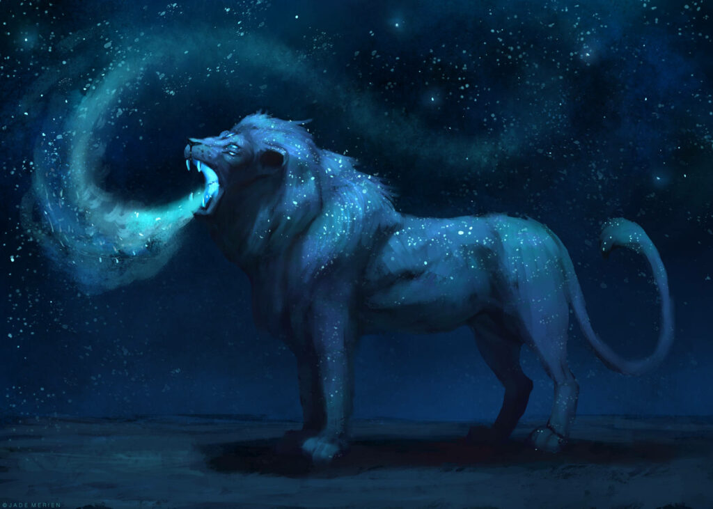 Majestic Cosmic Lion Wallpaper: Enchanting Space Art Background