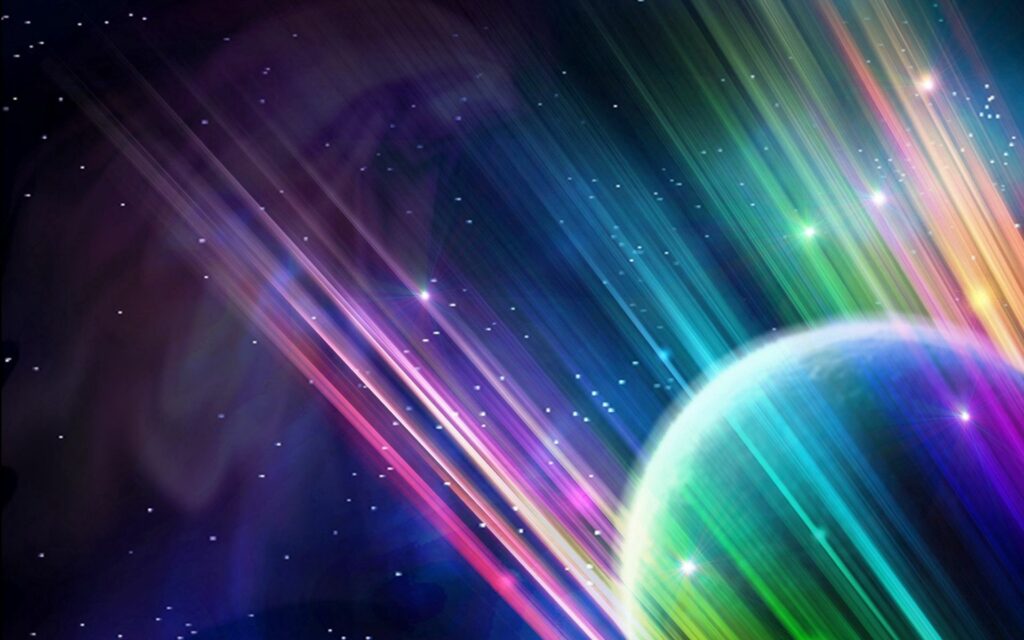 Vibrant Cosmic Planet Wallpaper: Radiant Rays & Starry Night