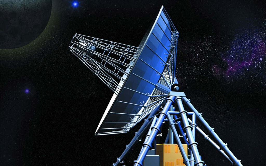 Modern Satellite in Starry Night Sky - Cosmic Wallpaper Design