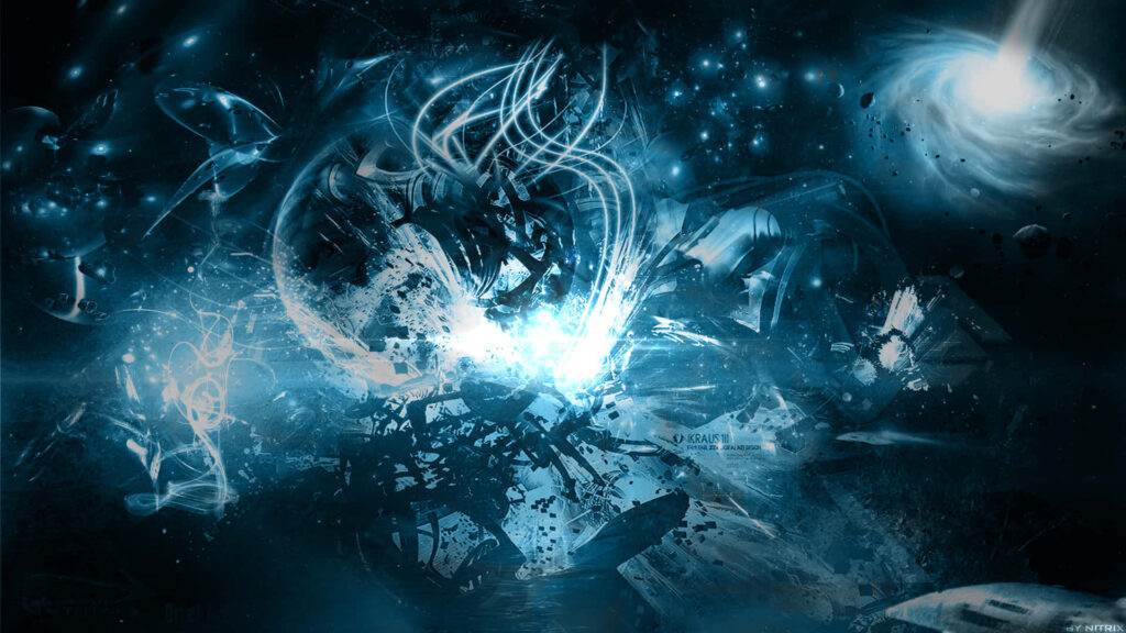 Cosmic Spaceship Wallpaper: Blue & White Starry Background Design