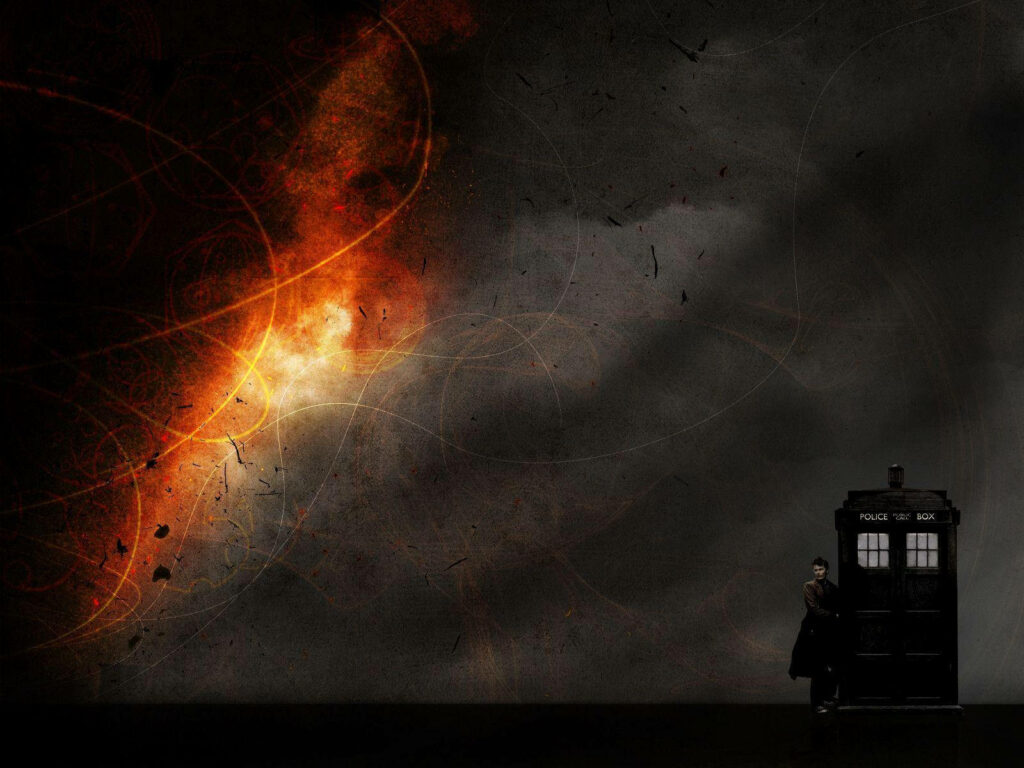 Cosmic TARDIS Wallpaper: Fiery Orange Background for Adventure
