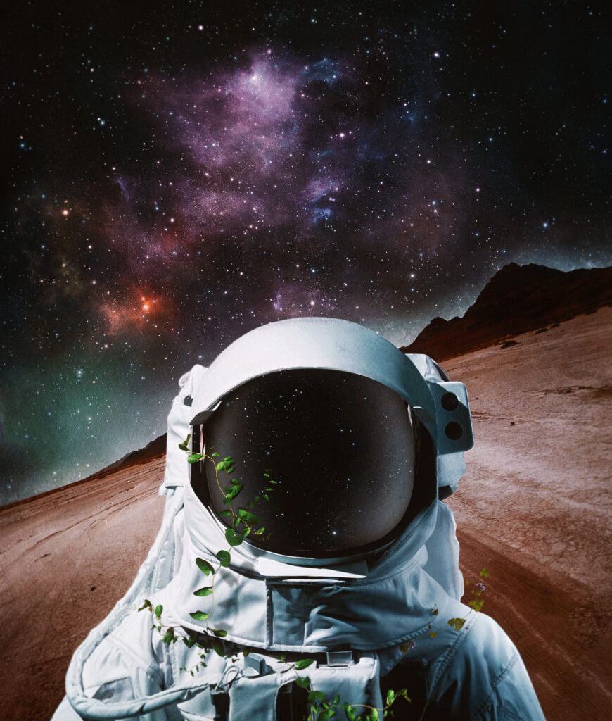 Vibrant Space Wallpaper: Cosmonaut on Otherworldly Landscape