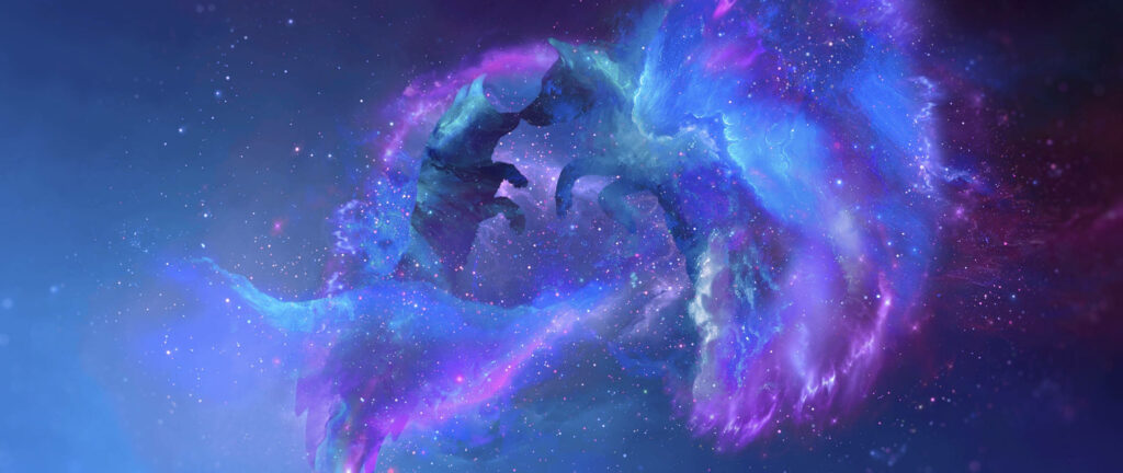 Cosmic Wolf Silhouette: Ethereal Galaxy Wallpaper Background