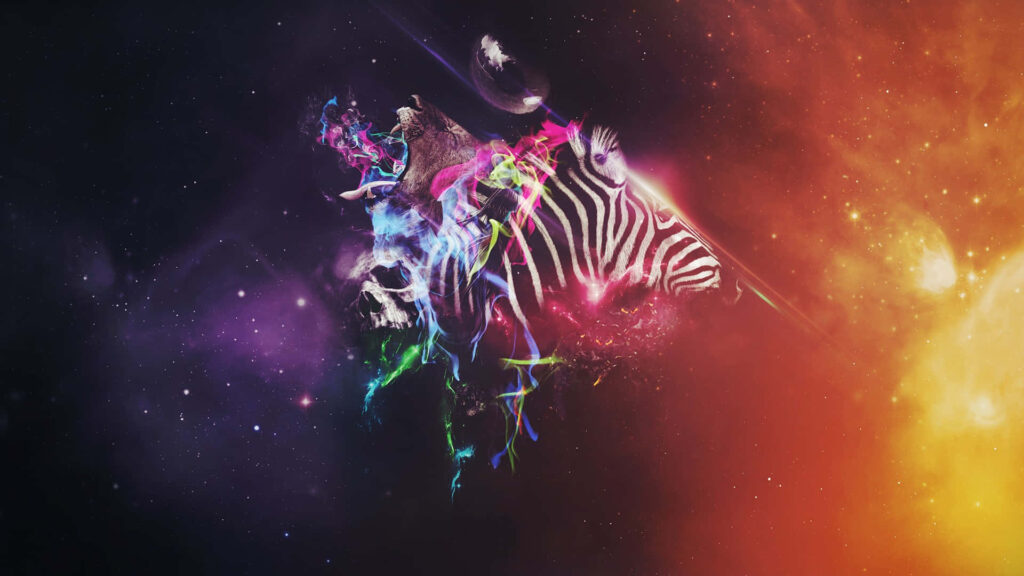 Surreal Zebra in Cosmic Explosion - Vibrant Space Wallpaper Background