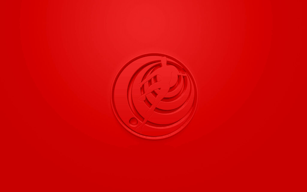 Embossed Costa Rica National Football Team emblem on vivid red background wallpaper background