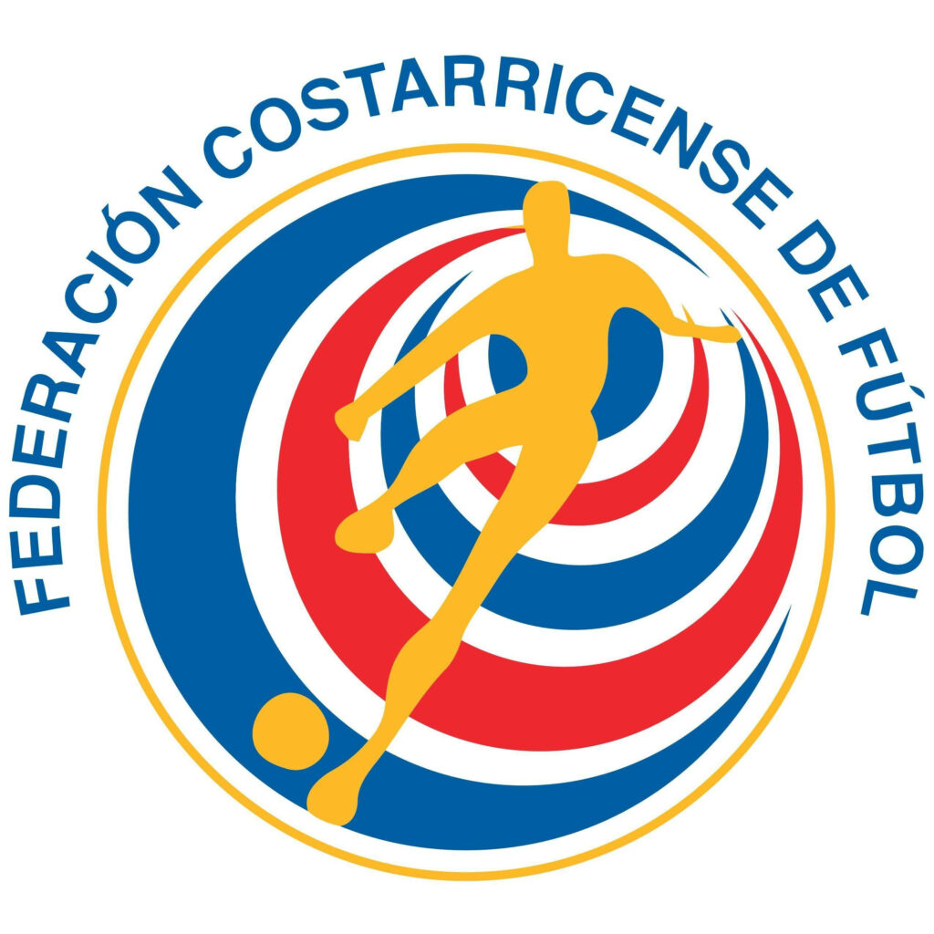 Costa Rica National Football Team logo with yellow player and red white blue swirling circles wallpaper