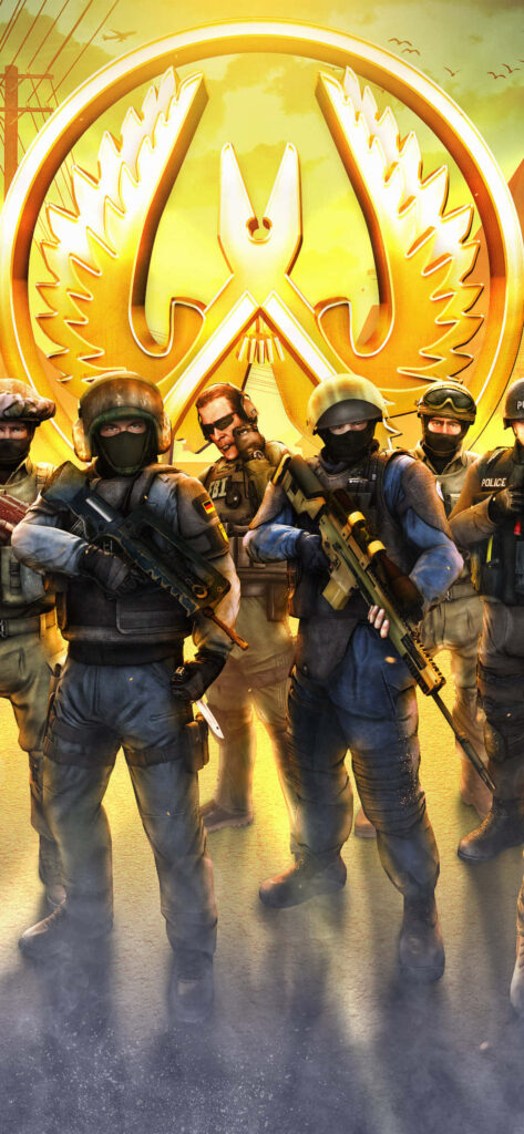 Counter-Terrorists Unite: Captivating CS:GO Android Background with Iconic Logo Wallpaper