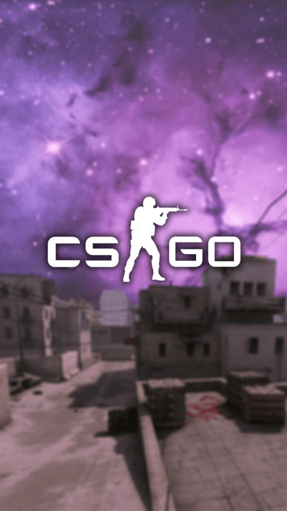 Desert Domination: CS:GO Logo Takes Over Purple iPhone Wallpaper with Stunning Desert Map Background