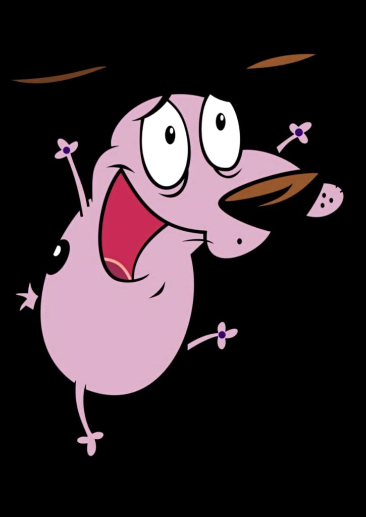 Courage the Cowardly Dog wallpaper shows brave pink dog in dynamic pose on dark background