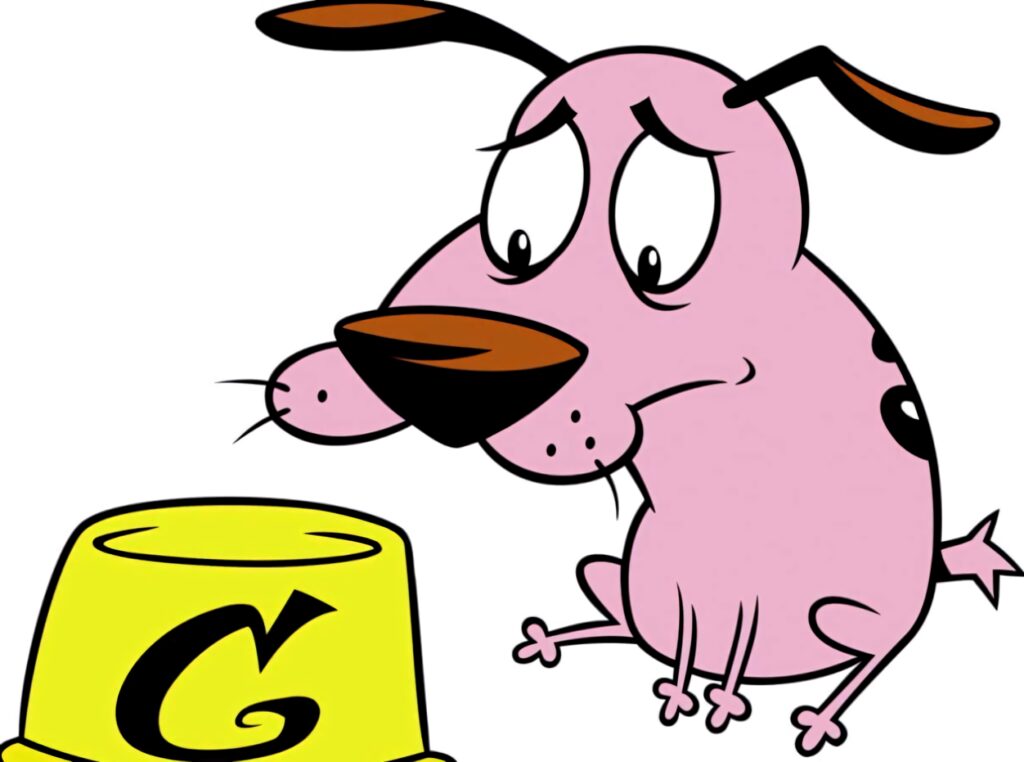 Courage The Cowardly Dog nervous expression vibrant cartoon wallpaper bright colors white background