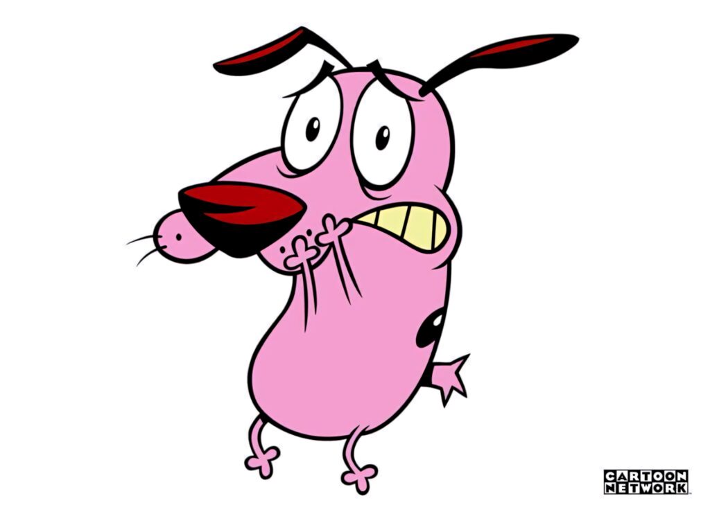 Courage the Cowardly Dog nervous pose wallpaper vibrant pink black Cartoon Network background