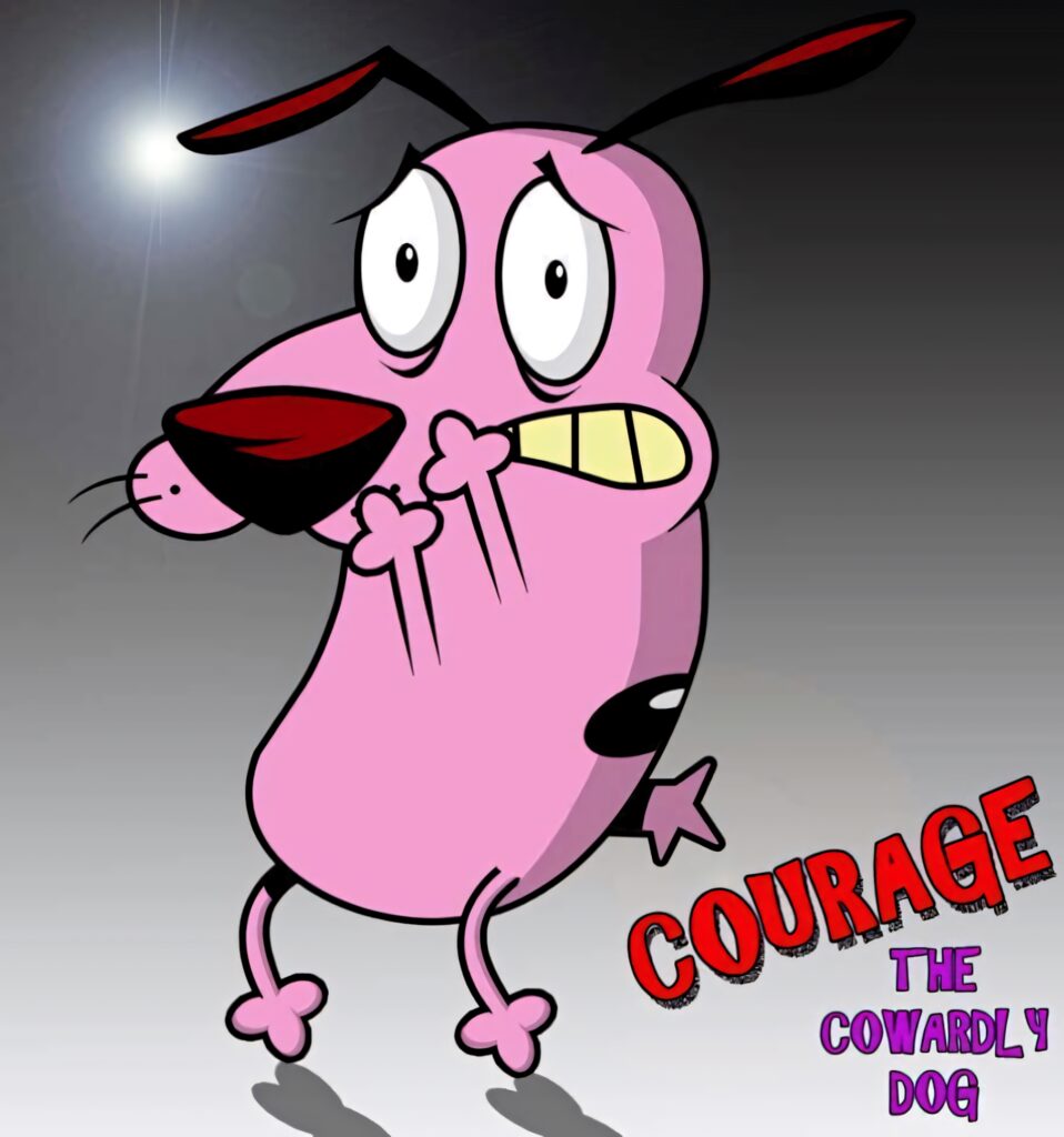 Courage the Cowardly Dog wallpaper with anxious expression vibrant pink cartoon background fade