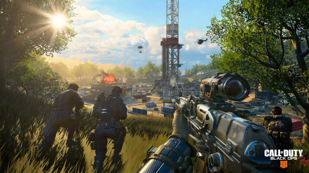 Intense first-person combat scene in Call of Duty: Black Ops 4 Wallpaper