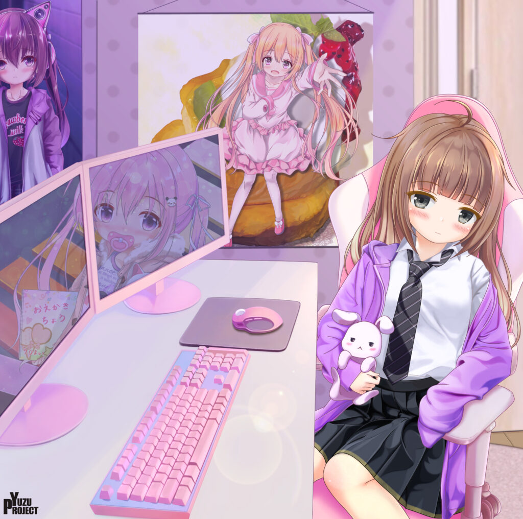 Pastel Anime Wallpaper: Girl in School Uniform & Cozy Room Decor